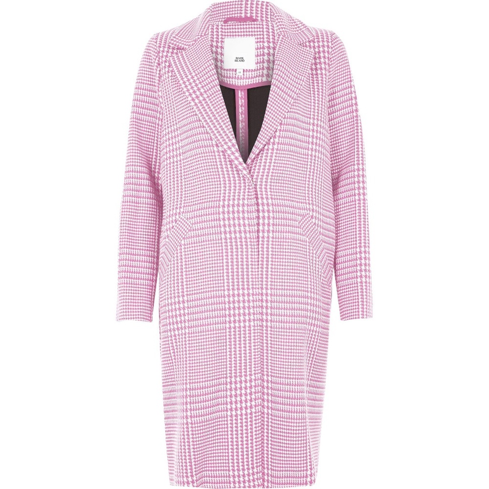 Pink River Island dogtooth check print Coat
